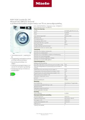 Product informatie MIELE wasmachine PWM 1108 SMARTBIZ [EL DP]